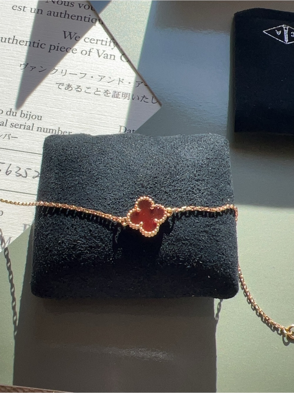 Van Cleef & Arpels 18K Gold Carnelian Sweet Alhambra Bracelet
